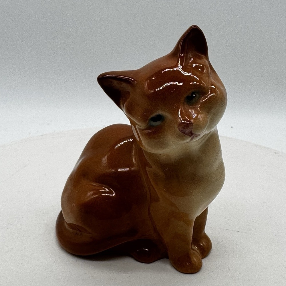 Beswick England Porcelain Brown Cat Kitten Kitty Figurine 3" Vtg Blue Eyes